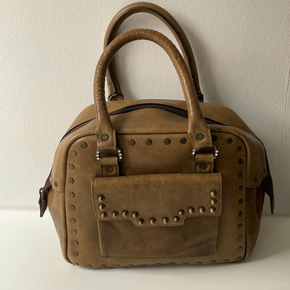 Italian Mustard Brown Studded Crystal Leather Speedy